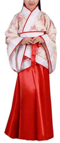 Xiedeai Filles Vêtements Costume Tang Style Chinois Enfants Scène Spectacle Cosplay Tenues Anciens Nationales Traditionnel Drame Rétro Folklorique Costumes (Tailles Plus Petites), Rouge 120cm