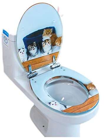 Katzen-Toilettensitz aus Kunstharz mit Deckel, verstellbare Scharniere aus Edelstahl, für U/V/O-Typen – Befestigung Oben/Sanftschließend
