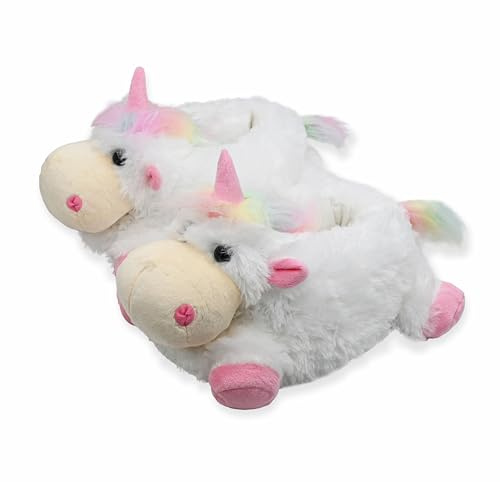 Onmygogo Ladies Novelty Slippers Cow Unicorn Furry Animal Slippers for Women and Men