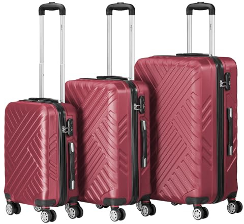 Zelsius Koffer Set 3 Stück, Rot | ABS Hartschalenkoffer mit Zahlenschloss, Doppelrollen und Innen Trennwand | Handgepäckkoffer, Hartschalenkoffer Set 3 teilig, Trolley, Koffer Groß, Luggage Set