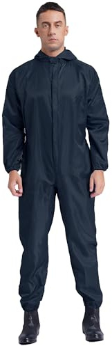 Fldy Herren Overall Mit Kapuze Antistatischer Staubdichter Schutzanzug Für Werkstattarbeiter Leichte Malerarbeiten Lackierarbeiten Reinigungsarbeiten Navy blau M