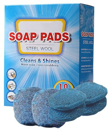 Shurzzesj Stahlwolle-Seifenschrubber, Stahlwolle-Seifenpads - Vorgeseiftes Schrubberpad für die Küche,Scheuerschwämme aus Metall, Küchen-Seifenschwämme aus Stahlwolle für Töpfe, Pfannen und Öfen