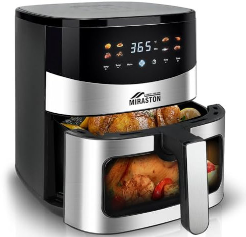 MIRASTON Friggitrice ad aria 6.5QT, friggitrici ad aria digitale 6 in 1 con finestra trasparente, 8 tipi di preset automatizzati e regolazioni manuali per pasti facili e veloci,