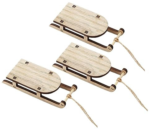 RORPOIR 3 Stück Kleiner Holzschlitten Tischdekoration Weihnachtsdeko Realistisch Detailliert Holzschlitten Ornament