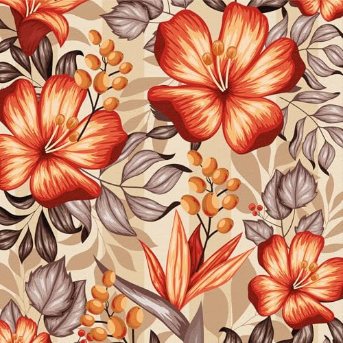 Selbstklebende Tapete Orange Blumen,44 x 600cm Tapete Beige Gelb Blumen Braun Blätter Hell Blumen Pflanzen Boho Tapeten Klebetapete Möbelfolie Selbstklebend für Badezimmer Wohnzimmer Schlafzimmer