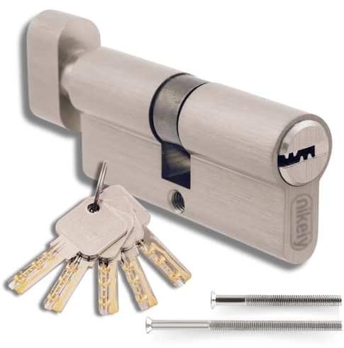 30/30mm Brass Knob Cylinder with 5 Keys Included, Heavy Duty Knob Lock Cylinder Including 2 Screws, Easy Installation, Door and Garage Door Lock Length 60mm