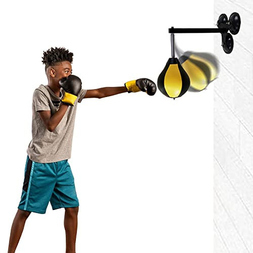 WJFTODAY An der Wand montierter Boxsack aus Leder/Box-Speedball-Sets, Reflex-Boxsack für Boxsack für Erwachsene, Kinder und Jugendliche für das Fitnessstudio im Innenbereich, Stressabbau (Farbe: Rot)