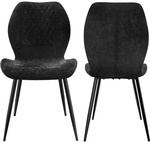 LEWE Esszimmerstühle 2er Set Leinen, Modernes Karomuster Stühle Esszimmer | Ergonomisch Polsterstühle mit Metallbein, Rückenlehne, Gepolstert, Küchenstuhl für Esszimmer, Wohnzimmer, Küche, Schwarz