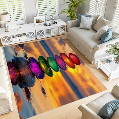 3D-bedruckter leuchtender Stein-Teppich für moderne Wohnzimmer-Dekoration, rutschfest, Schlafzimmer, Herrenzimmer, Küche, Badezimmer, Teppich mit Sonnenuntergang, Strand, weiche Bodenmatte und