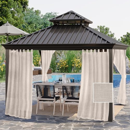 BXFUL Outdoor Vorhang Wetterfest mit Ösen 2er Set, Leinenoptik Outdoorvorhänge für Pavillon Terrasse Sichtschutz Sonnnenschutz Balkon Vorhang Gardinen Wasserdicht (Sand,52x108in(2 Panels))