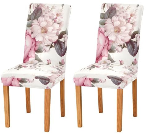 ODAWA Stuhlhussen im Vintage-Stil, Blumenmuster, Weiß, 2er-Set, für Esszimmer