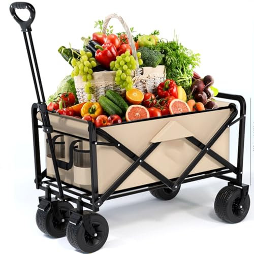 GWFBLID Bollerwagen Faltbar 120/180L 150/200KG Handwagen mit Seitentasche Transportwagen Gartenwagen Strandwagen für Alle Gelände Draussen Einkaufen für Garten Camping Festival