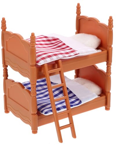 BESPORTBLE Puppenbett Doppelstockbett, Puppenhochbett mit Leiter & Bettwäsche, Miniatur Etagenbett Puppenhaus Möbel Zubehör Mini-Möbelmodelle Miniaturmöbel Ornamente