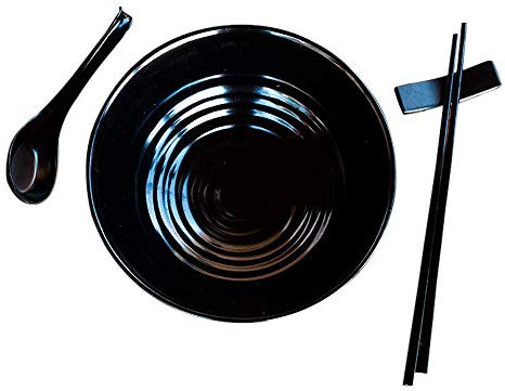 Set di 2 ciotole per noodle e ramen. Zuppa asiatica, cinese, giapponese o Pho da 58 once. Con cucchiai, bacchette e supporti. Servizio completo per la tavola. Ciotole per noodle e cereali Thai Ud.