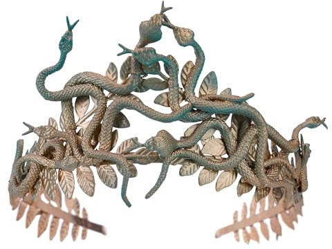 PartyforU Griechische Medusa-Schlangenkrone für Renaissance-Cosplay, goldgrünes Medusa-Stirnband mit Lorbeer für Halloween, Damenkostüm