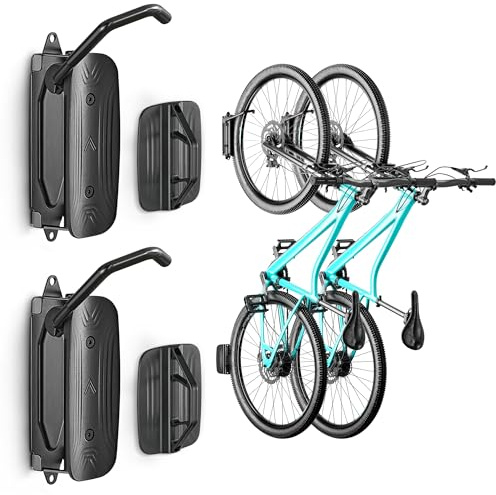 monTEK Swivel Bike Wall Mounts, 2-Pack Heavy Duty Bike Racks, Hold up to 30kg, Space-Saving Vertical Bicycle Storage for Garage, Wall-Mounted Hooks for MTB, Road & Hybrid Bikes