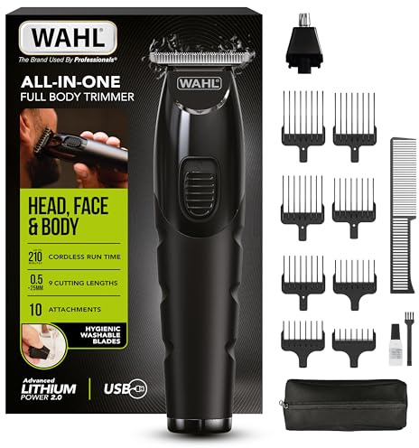 Wahl All-in-One Full Body Trimmer for Men – Cordless Rechargeable Beard, Hair & Body Grooming Kit with Hygienic Washable Blades, Lithium Battery, 210 Minute runtime, 0.2mm - 25mm, Quick Charge