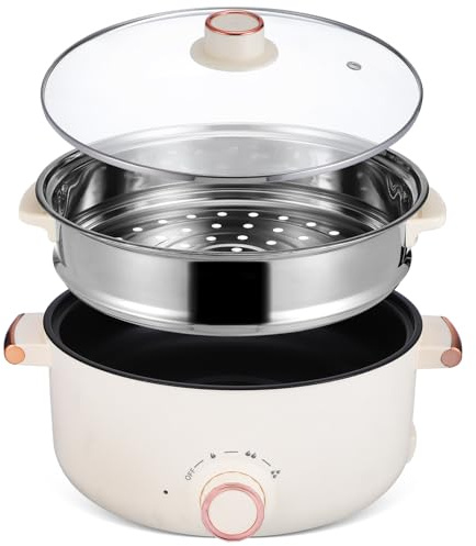 VERDANVERSE Cuisinière Électrique Multifonctionnelle Portable pour Bouillir Vapeur et Fondue Poêle Antiadhésive avec Chauffage Rapide pour Bureau Voyage et Dortoir