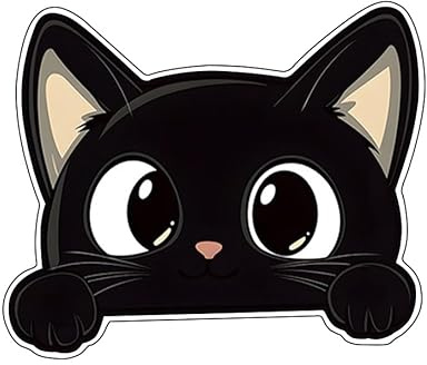 Schwarze Katze Aufkleber, PVC Sticker für Auto und Laptop | Schwarze Katze mit schelmischem Blick – verspielte Dekoration für Fahrzeuge und glatte Flächen