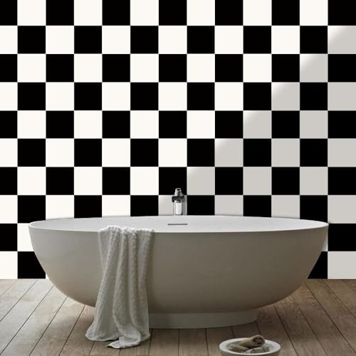 Credence Adhesive Vérification Noir Et Blanc Pvc - Carrelage Adhésif Mural Cuisine & Salle De Bain, Stickers Auto-Adhésifs Imperméables Pour Mur, Stickers Carrelage 8 PC(30x30cm)