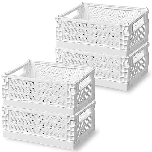 Scatola Pieghevole, Confezione da 4 Cestini Pieghevoli, 25X16X10 cm Contenitore Portaoggetti Pieghevole, Contenitore Impilabile, per Armadio, Libreria, Bagno, Camera da Letto, Cucina