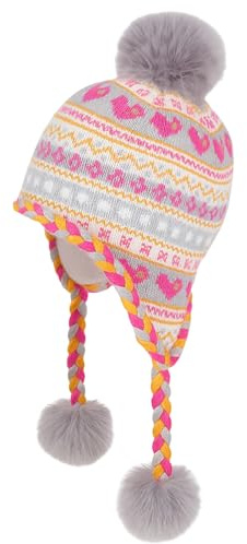 PinkSheep Barn vintermössa varm flicka beanie hatt med dekorativa tillbehör, mjuk känsla stickad hatt för barn ålder 4–14, ROSA, 4-6 år