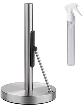 Stainless Steel Paper Towel Holder With Sprays Bottle Standing Weighted Base Tissue Roll Rack For Kitchen Countertop Stainless Steel Kitchen Towel Holder