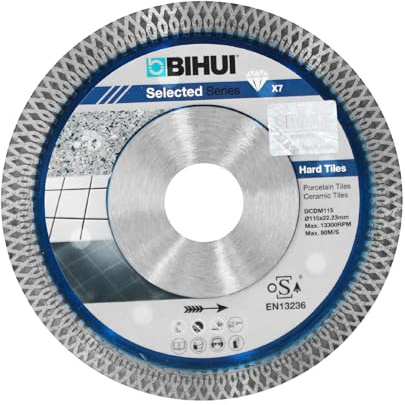 BIHUI B-Speedy Disque à tronçonner diamanté, 115 mm, pour carrelage et grès cérame, alésage 22,23 mm