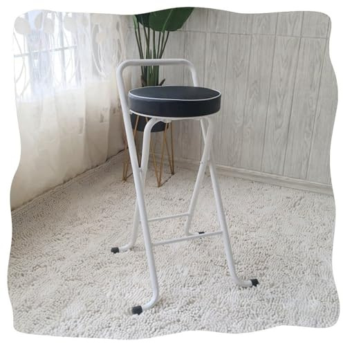 GSKDZG 65cm 75cm Sgabello Pieghevole Rotondo Sgabello Da Bar Portatile Sedie Pieghevoli Imbottita Con Schienale E Poggiapiedi, Portata 150kg(Black and White,65cm)