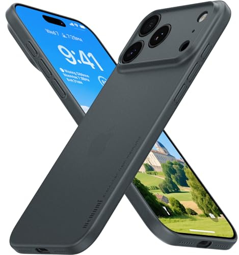 memumi Skal för iPhone 17 Pro, Tjocklek 0,3 mm, Slim Fit, Matt yta [Stötbeständigt, Halkskydd, Anti-rep] Skyddskåpa Extra Tunn för iPhone 17 Pro - transgrått