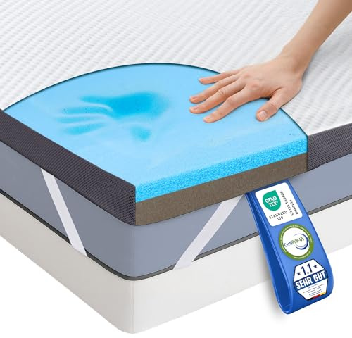 MKS Surmatelas réversible 2 en 1 90 x 200 cm – Surmatelas en mousse gel H3 et H4 – Structure 5 couches, soutien ergonomique et antidérapant – Surmatelas respirant pour un sommeil réparateur