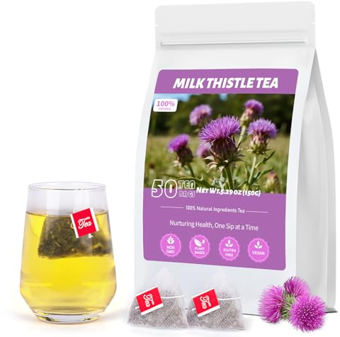 Milk Thistle Tea (50 Bags) - 100% Natural Liver Support Milk Thistle Seed | Non-GMO, Gluten-Free, Vegan | Resealable Freshness Packaging