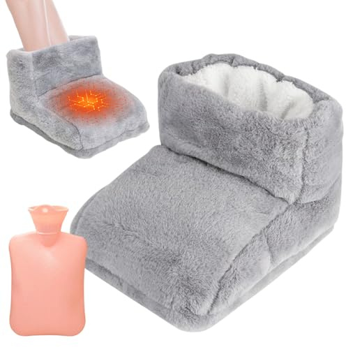 Calienta Pies Sin Electricidad, HOVCEH 2 en 1 Calientapies con 1L Bolsa Agua Caliente, Súper Suave y Caliente Peluche Calefactor de Pies Lavable para Mujeres/Hombres/Niños