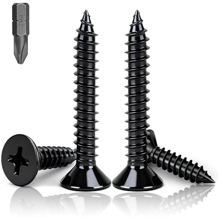 PDKKFF 50 Piezas Tornillos Autorroscantes para Madera M5x50mm, Tornillos Cabeza Plana Cruzada de Acero al Carbono Negro para Muebles, Bricolaje y Proyectos de Carpintería