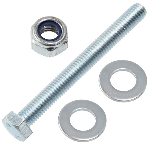 AERZETIX - Satz mit 10 Sechskantschrauben M8x75 mm + 20 Unterlegscheiben + 10 selbstsichernden Sechskantmuttern M8 für die Heimwerkermontage und leichte Befestigung | Stahl