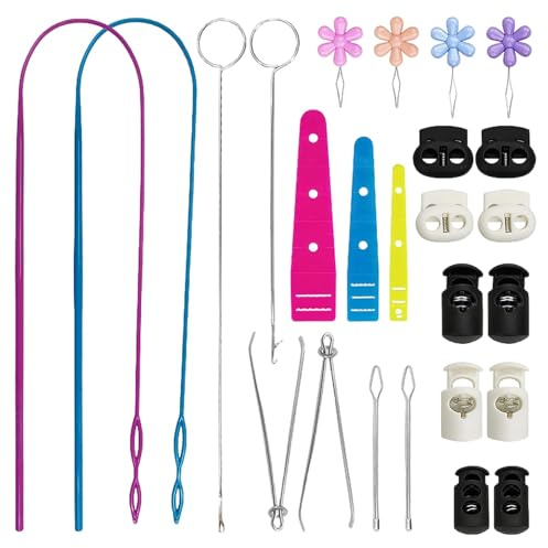 Durchziehnadel 25 Stück Enthält Wendenadel Lange Schleife Durchziehnadel Metall Pinzette Flexible Kordelzug Einfädler Einfädelhilfe Für DIY Nähnen