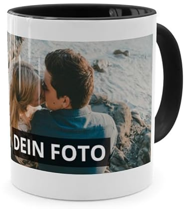printplanet® - Zweifarbtasse mit Foto bedrucken lassen - Fototasse personalisieren – Kaffeebecher zum selbst gestalten (Schwarz)