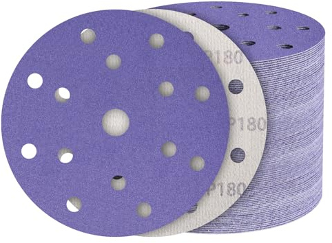 50 Stück Schleifpapier 150mm Klett 180 Körnung, 15 Loch Schleifscheiben | Keramikkorund Schleifmittel, Rund Exenterschleifpapier, Selbstschärfend hoher Abtrag für Automobil Metall Edelstahl Holz