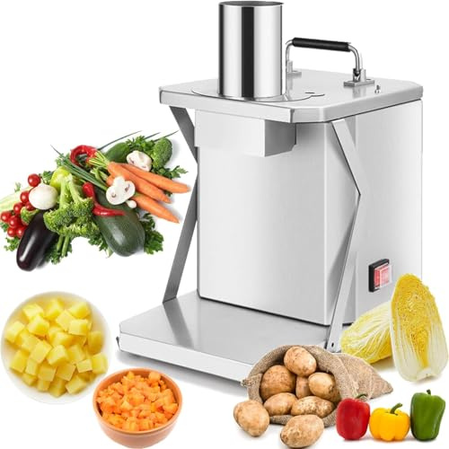 LBJDJYB Cortadora De Verduras Eléctrica Comercial 3 En 1 - Procesador De Alimentos De 200 W con Carcasa De Acero Inoxidable, Corte En Cubos, Rallado Y Laminado, 150 Kg/Hora