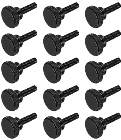 QUARKZMAN 15Pcs Vis Moletée M5 x 20mm Vis Moletées à Oreilles, Vis à Tête Plate en Acier Noir, Boulons Moletés Métriques avec Poignées à Épaulement, Fixations Filetées à Serrage Manuel