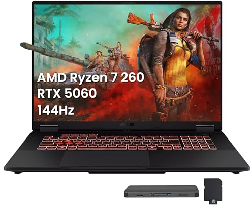 ASUS TUF A18 18 pulgadas WUXGA 144Hz Gaming Laptop, AMD Ryzen 7 260, NVIDIA GeForce RTX 5060, 64GB DDR5, 2TB SSD, teclado retroiluminado RGB, Copilot, cámara IR FHD, Wi-Fi 6E, Win 11, gris, 1TB