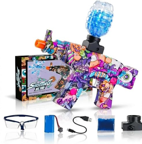 SGM Electric Gel Ball Blaster Gun – Graffiti Edition, Automatic Rapid-Fire Splatter Ball Toy with 7.4V Rechargeable Battery, Safety Goggles & 10,000 Gel Beads for Outdoor Games | Age 14+, ST620B
