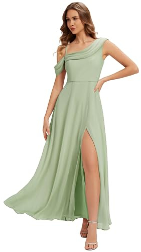 Ever-Pretty Women's Bridesmaid Dress Maxi Chiffon Asymmetrical with Natural Waist and Short Sleeves 02704