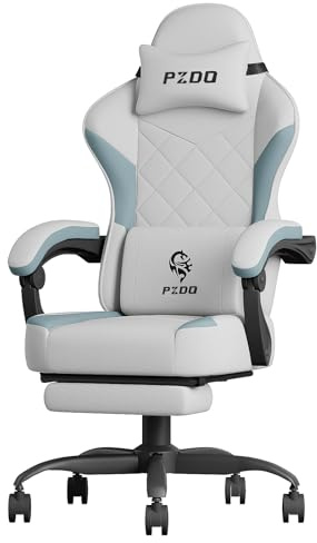 Submi Bürostuhl Ergonomisch, Schreibtischstuhl mit Fußstütze und Lendenwirbelstütze, Ergonomischer Bürostuhl mit Technischer Stoff, Gaming Stuhl Sessel, Office Chair, 150kg, Erwachsene, Grau