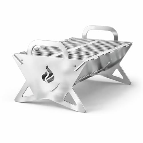 LogistSystem Barbecue pieghevole da campeggio in acciaio inox Strong 2 mm, stabile griglia pieghevole INOX 505 × 296 mm, barbecue da campeggio pieghevole