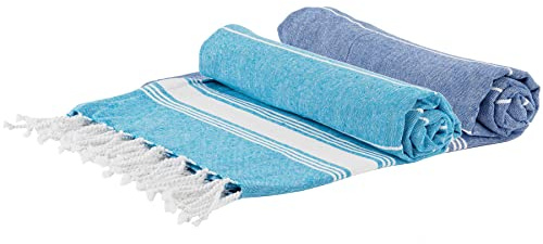 Nicola Spring Turkish Cotton Bath Towels - 170 x 90cm - Blue/Navy - Pack of 2 - Lightweight & Absorbent Large Adults Drying Beach Towel Bathroom Gym Cloth Sauna Hammam Shower Sheet