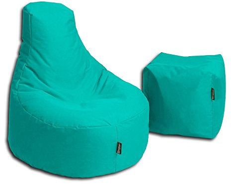 BuBiBag Sitzsack Stillkissen Set Kissen Lounge Gamer Sitzsack Sessel original Sitzkissen In & Outdoor geeignet fertig befüllt in 32 Farben (türkis)