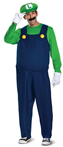 Super Mario Bros DIS11001C Deluxe Luigi kostym för vuxna, herr, XXL