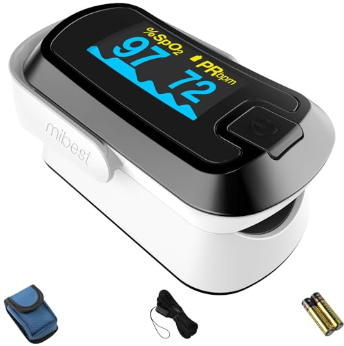 mibest OLED Finger Pulse Oximeter, O2 Meter, Dual Color White/Black