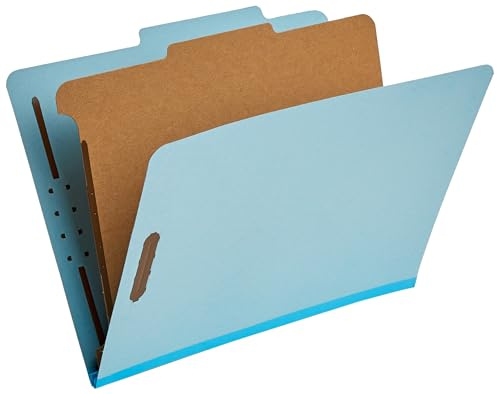 Amazon Basics Classification Folder for Documents and Organization, 1 Divider, 2 Embedded Fasteners, Letter Size, Light Blue, 10 Count